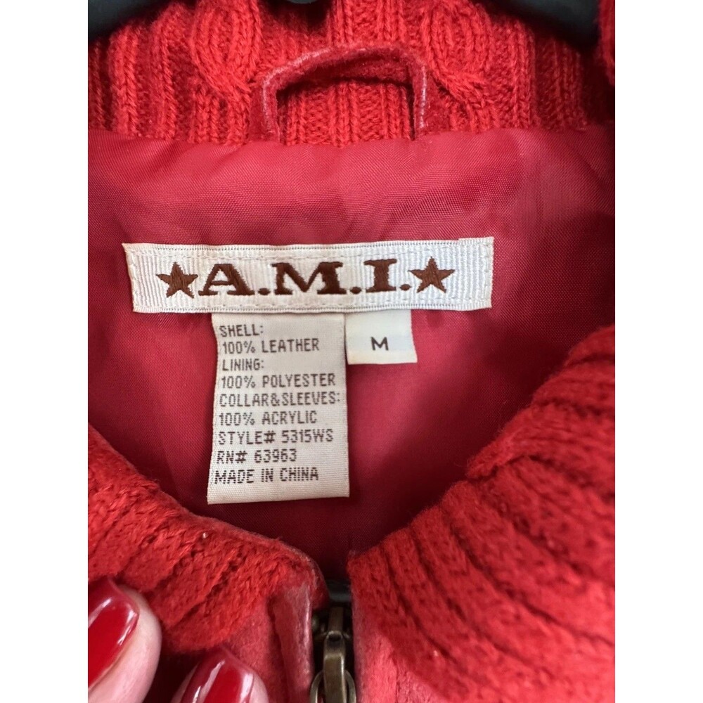 Vintage Y2K A.M.I. Red Suede Leather Sweater Sleeve Jacket M Boho Moto